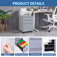 Meuble de rangement mobile pliable à 3 tiroirs en acier robuste et contemporain pour bureau, avec roulettes verrouillables, vente en gros