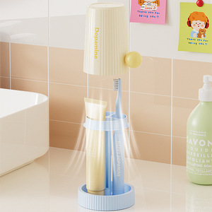Dopamine <b>Toothbrush</b> <b>Holder</b> With Cup And Toothpaste Storage Round Plastic Bathroom Set For Student Dormitory Use - Product Image 4