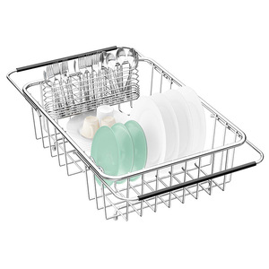 Stainless Steel Dish Rack L Size <b>Adjustable</b> Kitchen Countertop Drainer With Plate And Utensil Zones - Product Image 2