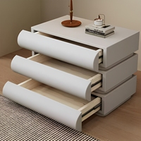 Table de chevet moderne en bois massif blanc crème avec lumière LED, 3 tiroirs, meuble de rangement durable pour chambre à coucher