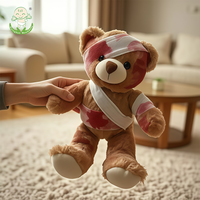 Peluche Ours Blessé Noir avec Bandage Doux et Moelleux