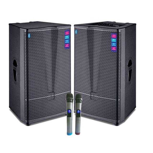 Big Power Bass DJ 15 Inch Active Professional Stage Wooden Pair Speaker Bluetouch Amplifier Board Karaoke Speaker With Disco MIC