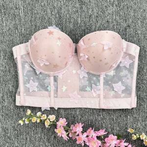 חזייה צרפתית נושמת עם תמיכה, סקסית, רקומה בפרחים, עם קשת, עצם דג, רצועות דקות מתכווננות, לחזה גדול וקטן - Product Image 5