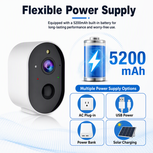 Caméra de sécurité intérieure sans fil WIFI à vision nocturne couleur 3MP grand angle avec batterie intégrée de 5200 mAh et stockage dans le cloud - Product Image 5