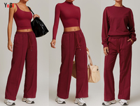 Femmes décontracté automne hiver pull costume confortable coupe ample solide quatre pièces ensemble pour le sport Jogging vêtements respirants