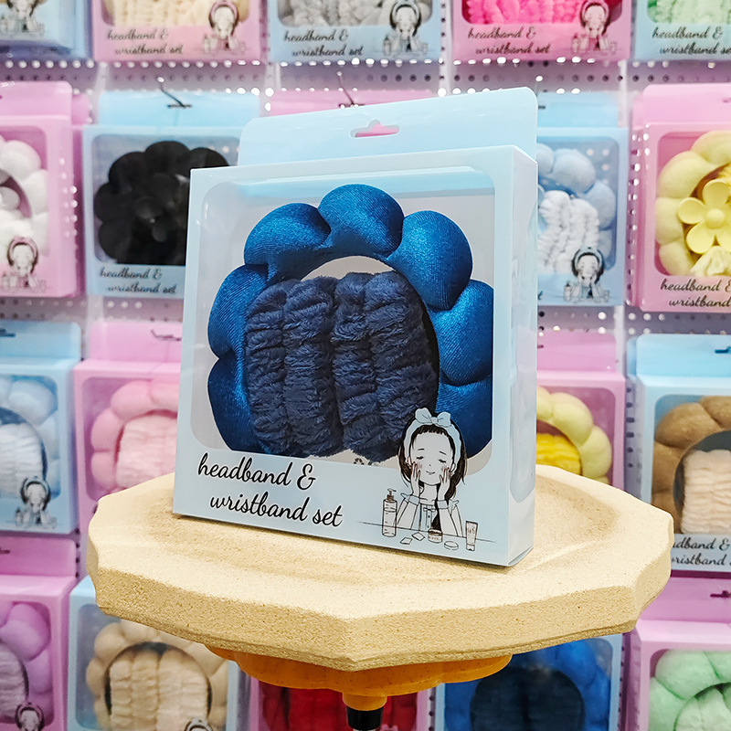 ensemble 3 pièces bandeau en velours bleu foncé-coffret cadeau