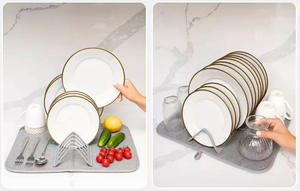 Al por mayor Nuevo Tapete Escurridor de Platos 2 en 1 Súper Absorbente Gris Plegable con Rejilla para Ollas, Platos, Sartenes y Tazones - Product Image 5