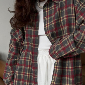 Camicie Vintage Personalizzate all'Ingrosso, <span class=keywords><strong>Camicia</strong></span> <span class=keywords><strong>a</strong></span> <span class=keywords><strong>Quadri</strong></span> da <span class=keywords><strong>Donna</strong></span> in Poliestere e Cotone, Manica Lunga per l'Autunno - Product Image 3