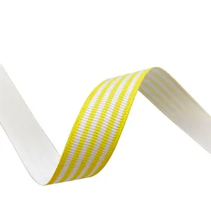 Gordon Ribbons Cinta White Yellow Grosgrain Ribbon Striped Ribbon with Heat Transfer Printing Stripe Logo Jacquard Ruban Tue