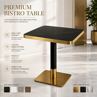 Ensemble table et chaises de bistrot en pierre frittée de luxe avec base en métal doré pour hôtel, café, restaurant, usage commercial