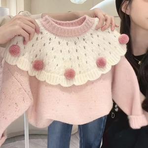 新作女子ベビーセーター厚く秋冬長袖キッズ服ファッショナブルで甘いラウンドネックセーター - Product Image 2