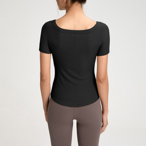 Haut de yoga SUHE TS-011 à manches courtes et épaules dénudées, 100 % modal, séchage rapide, couleur unie, vêtements de sport pour femmes, en stock - Product Image 3