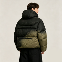 Veste d'hiver chaude pour homme, style streetwear, avec capuche, en duvet, à blocs de couleur ombrés, personnalisable avec logo OEM.