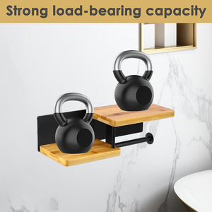 Support adhésif pour <span class=keywords><strong>papier</strong></span> toilette en fer/bois avec distributeur de lingettes humides et étagère - Product Image 6