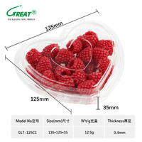 Plastic Hartvormige Bakje Voor Bosbessen, Clear Blister Fruit Clamshells 125 Gram