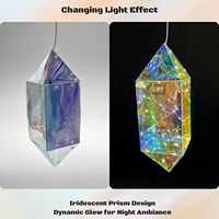 Ornement LED holographique irisé en forme de diamant, sculpture prismatique rhombique 3D lumineuse, alimentée par piles, décoration de plafond moderne