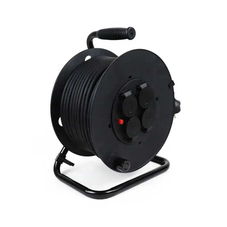 40m euro 4 way sockets german type home appliance IP44 retractable power extension cable reel with h07rn-f wire