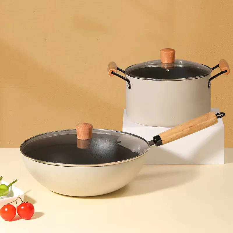 2022 Kitchen Cookware 3 pieces multi-function non stick aluminium ceramic cooking pot and pans cookware set