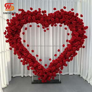 SMOOTH OEM Red Roses Artificial Flower Arch Heart Shaped Flower Arch Wedding <b>Backdrop</b> <b>Stand</b> for Decoration - Product Image 1