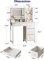 Coiffeuse rustique écologique en bois massif avec miroir coulissant, éclairage et tiroirs en tissu grande capacité pour chambre à coucher et adolescents