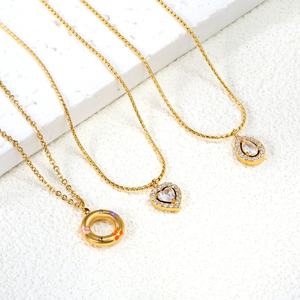 Collar de Acero Inoxidable con Zirconia en Forma de Gota de Agua y Corazón, Joyería que No se Desvanece, Chapado en Oro de 18K, Colgante Redondo Hueco para Mujer - Product Image 1