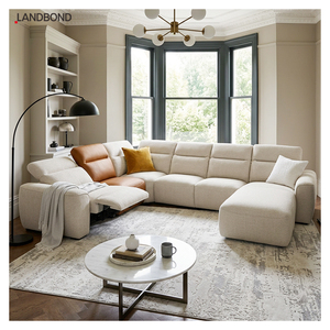 Sofá Seccional de Lujo en Forma de U, 7 Plazas, Tapizado en Tela, Reclinable Eléctrico, para Sala de Estar/Apartamento, Modelo GA600AR, Esquinero Grande - Product Image 1