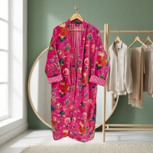 Robe longue en velours imprimé floral rose pour femme, peignoir enveloppant, manches trois quarts, style hiver-printemps, kimono - Product Image 4