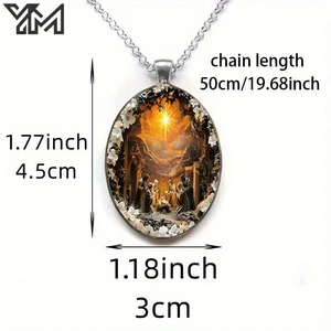 Lussuoso Ciondolo con Gesù Cristo che si Alza con Braccia Aperte, Accento Rosa Rossa, Gioiello Devozionale Cristiano, Amuleto, Collana Ovale per Fedeli - Product Image 3