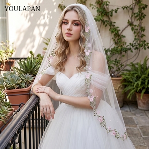 Velo <span class=keywords><strong>de</strong></span> <span class=keywords><strong>Novia</strong></span> <span class=keywords><strong>de</strong></span> Tul con Bordado Estilo Boho YouLaPan, con Perlas Dispersas, Velo para Boda en Jardín al Aire Libre, Accesorio para Sesión <span class=keywords><strong>de</strong></span> Fotos - Product Image 3