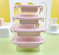Bol à salade en verre avec couvercle en PP sans BPA, compatible micro-ondes, pour la conservation des aliments frais, boîte à lunch, ensemble de 4 pièces, récipients de stockage alimentaire hermétiques