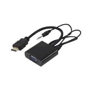 1080P HDTV Male To VGA Female Converter Adapter HD-MI to VGA Audio Video Cable with Audio Power Supply