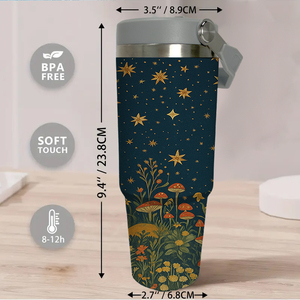 แก้วน้ำเก็บอุณหภูมิ 30 ออนซ์ ลายพระอาทิตย์ พระจันทร์ และเห็ด พร้อมหูจับ สไตล์โบโฮ ท้องฟ้าเต็มดาว แก้วเดินทาง สินค้าจากสหรัฐอเมริกา ของขวัญสุดเท่สำหรับคนรักธรรมชาติและสไตล์โบโฮ - Product Image 3