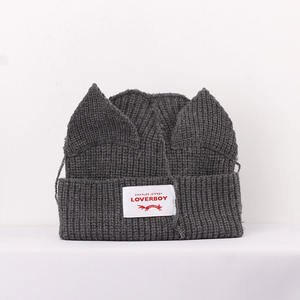 Y2K-Stil Katzenohrmütze niedlicher Schädel-Beanie-Hut gestrickt Wolle Filzkappe warmer schlaffiger Häkelhut - Product Image 6