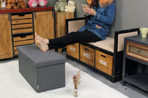 Bailey Fournisseur de meubles Faux cuir MDF pouf noir pliant pouf de rangement pour chambres à coucher - Product Image 2