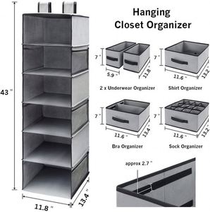 Gray Non-Woven Fabric Wardrobe Drawer Hanging Bag Wardrobe Hanging Bag Underwear Storage <b>Box</b> - Product Image 3