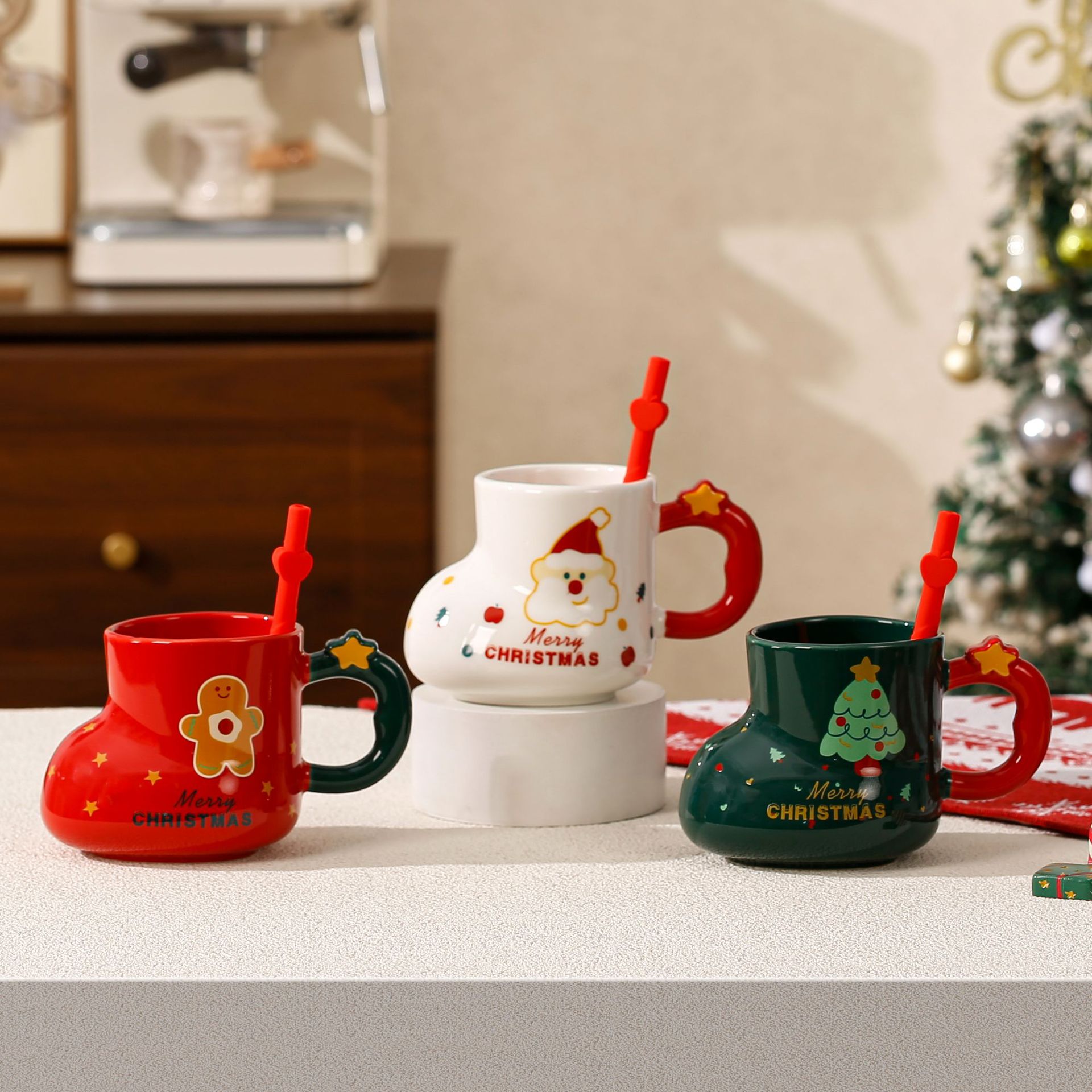Red/Green/White Christmas Cup+ straw