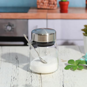 โถแก้วบอโรซิลิเกตพร้อมฝาปิดทำจากสเตนเลสสตีลพร้อมช้อนสำหรับตกแต่งโต๊ะกาแฟ - Product Image 6