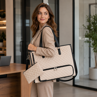 Sac fourre-tout pour ordinateur portable en cuir PU matelassé avec compartiment inférieur |   Sac à bandoulière de bureau grande capacité pour femmes |   Échantillons en 7 à 10 jours