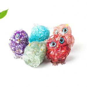Natural <b>Crystal</b> Chip Resin Owl Figurine | Epoxy Craft Desktop Ornament for Home Office Living Room Decoration - Product Image 3