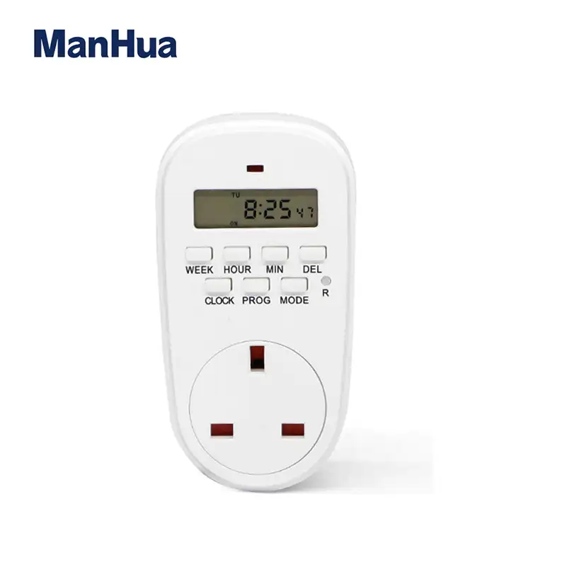ManHua 16A 230VAC 24 Stunden British Socket Digital Socket Timer TG-44E 20 auf 20 aus wiederauf ladbarer Batterie Plug in Timer