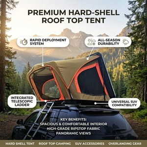 Tente de toit compacte pour <span class=keywords><strong>camping</strong></span>, tente rigide pour <span class=keywords><strong>2</strong></span> personnes, pour voiture de ville, escapade de week-end, silencieuse, pliage facile - Product Image 1
