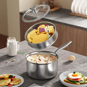 Petite casserole en acier inoxydable 304 non revêtue avec couvercle en verre, compatible <span class=keywords><strong>lave</strong></span>-<span class=keywords><strong>vaisselle</strong></span>, pour aliments complémentaires pour bébés, soupes et nouilles - Product Image 5