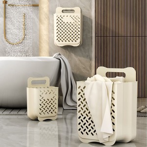 Folding Laundry <b>Basket</b> 35L Wall Mounted <b>Storage</b> Organizer For Bathroom With Side Pocket - Product Image 2