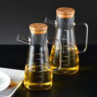 Diskon besar Pot minyak kaca borosilikat tinggi, botol minyak zaitun, botol minyak kaca dengan tutup bambu 500ml 900ml 1000ml untuk memasak di dapur