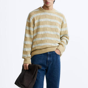 Jersey con logotipo personalizado OEM y ODM, suéter con textura a rayas para hombre, suéter de punto de manga larga, ropa de moda para hombre, suéter de punto para hombre - Product Image 3