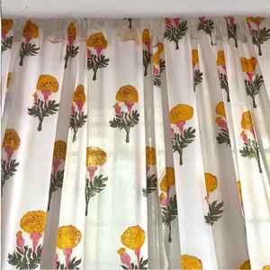 Rideau en coton fait à la main blanc avec souci jaune élégant traitement de fenêtre classique décor à la maison Accent pour vivre - Product Image 6