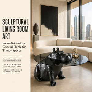 2025 prezzo di fabbrica tavolo da tè rotondo di Design animale moderno <span class=keywords><strong>salotto</strong></span> in <span class=keywords><strong>vetro</strong></span> temperato ippopotamo <span class=keywords><strong>tavolino</strong></span> - Product Image 3