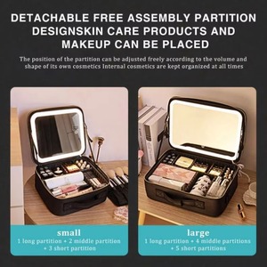 Boîte à maquillage échantillon gratuit, valise cosmétique grande capacité, trousse de maquillage de voyage entièrement vide, sac de rangement pour maquillage avec réflecteur LED - Product Image 4