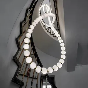 Modern sanatsal LED lüks cam kabarcık kolye altın otel yüksek tavan asılı merdiven kolye ışık avize