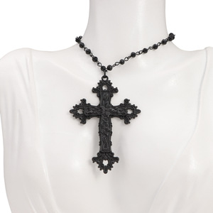 Collar con Colgante de Cruz, Aleación de Zinc, Negro y Blanco, Estilo Gótico Punk, Gargantilla, Joyería Hip Hop - Product Image 4